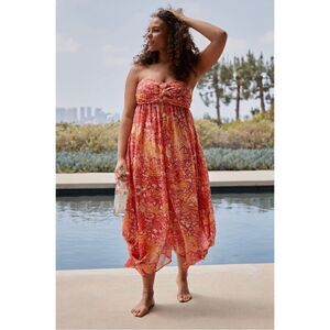 NEW Anthropologie Orange Strapless Sweetheart Bandeau Harem Jumpsuit X-Large